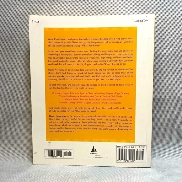 Recipes Book Dana Carpender 15-Minutes Low-Carb Recipes Cookbook Cooking Recipes - Picture 2 of 2